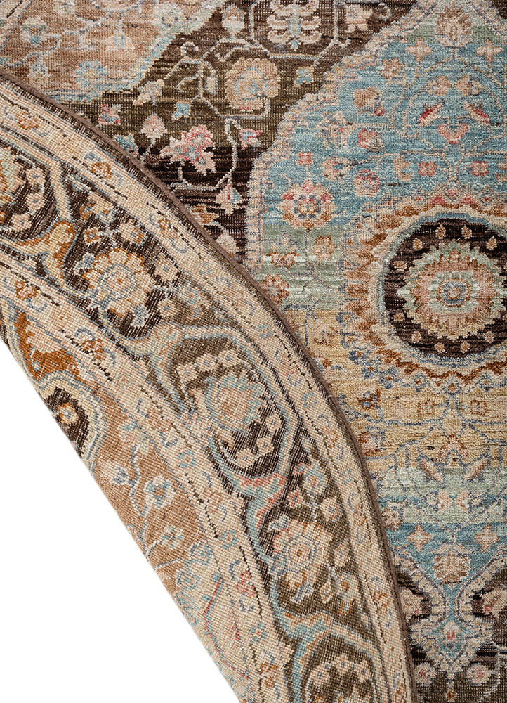 someplace in time beige and brown afghan wool hand knotted Rug - Backing Shot