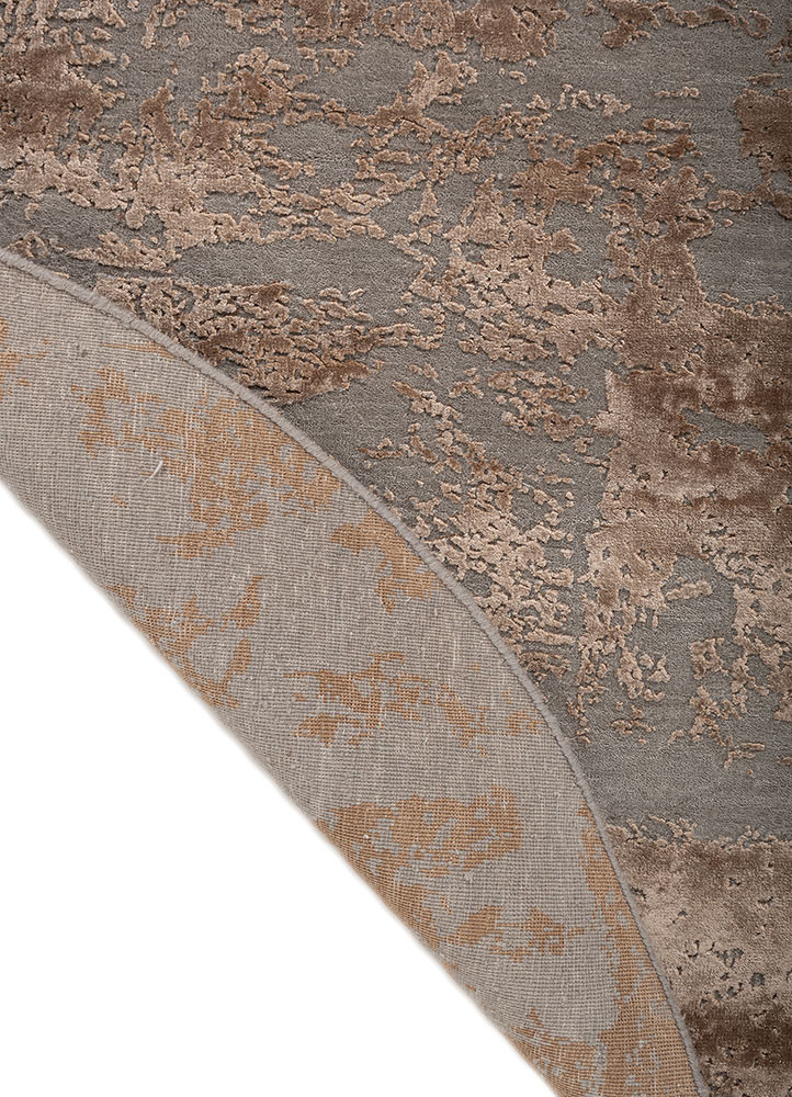 project error by kavi beige and brown wool and bamboo silk hand knotted Rug - Backing Shot