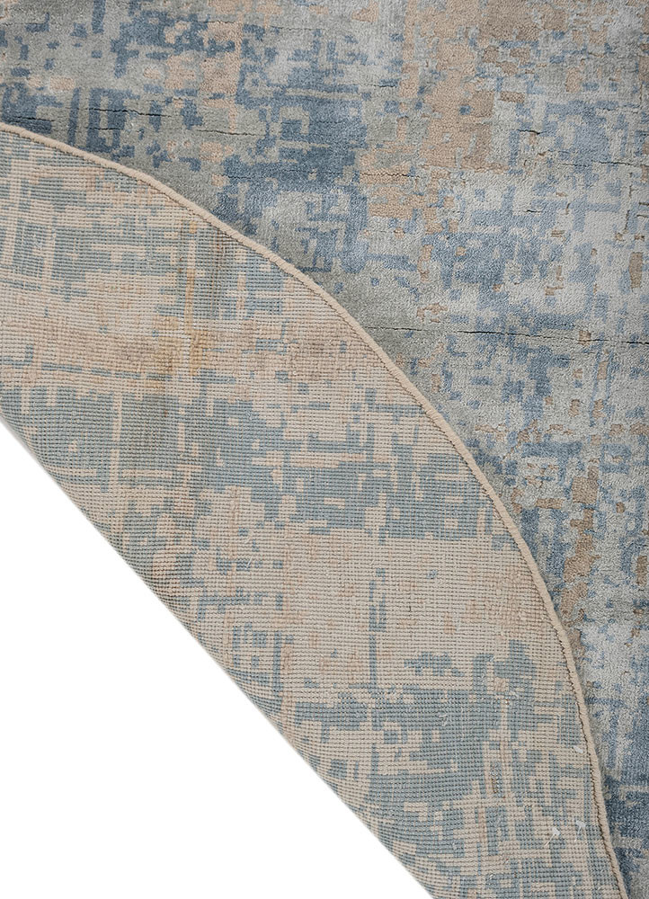 chaos theory by kavi grey and black wool and bamboo silk hand knotted Rug - Backing Shot