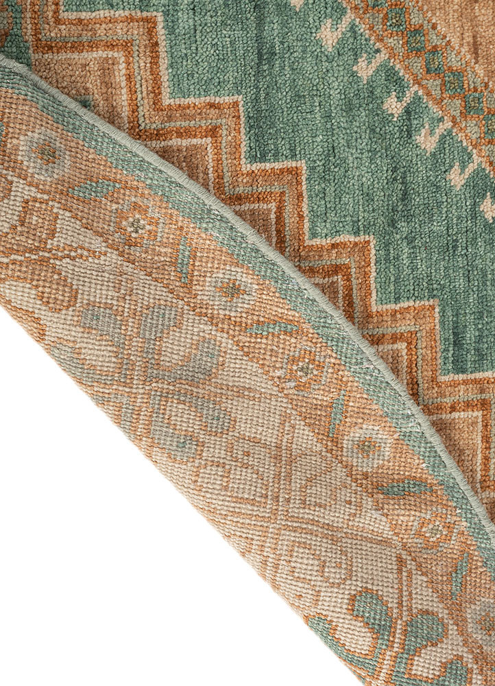 thyme green wool hand knotted Rug - Backing Shot