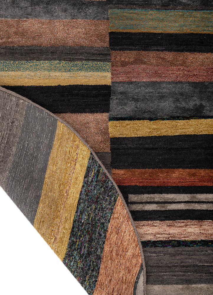 manchaha grey and black wool and bamboo silk hand knotted Rug - Backing Shot manchaha grey and black wool and bamboo silk hand knotted Rug - Backing Shot