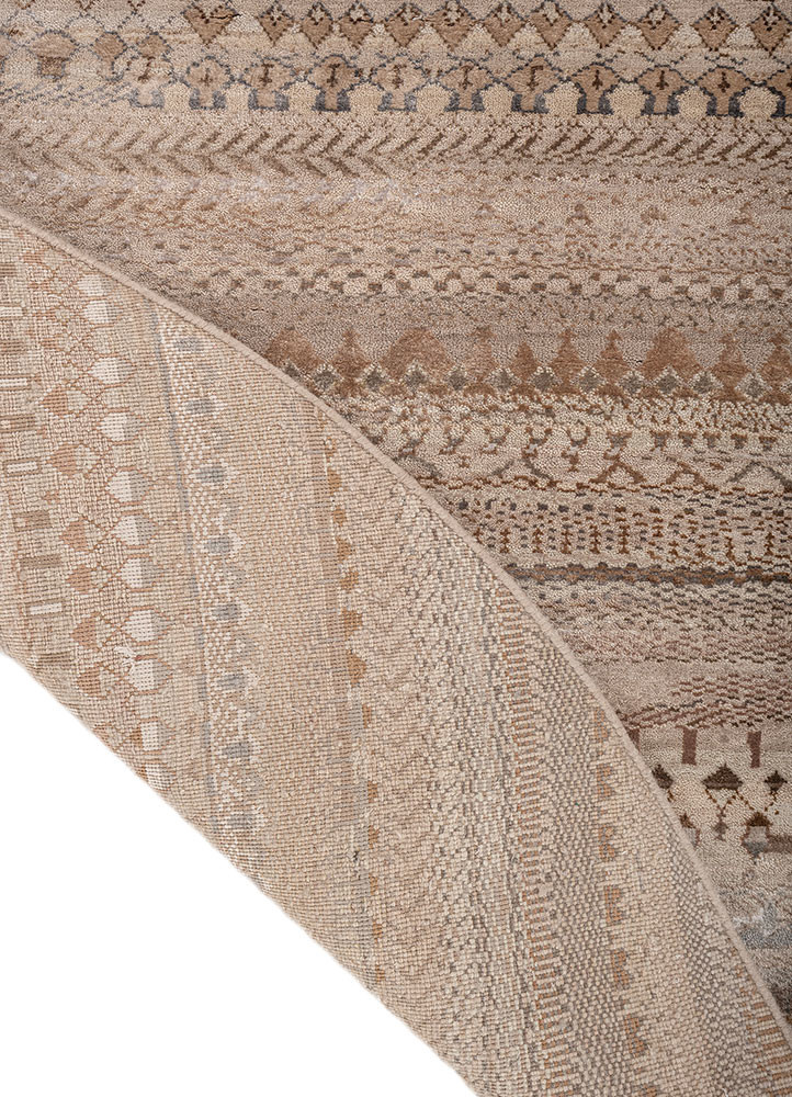 manchaha beige and brown wool and bamboo silk hand knotted Rug - Backing Shot
