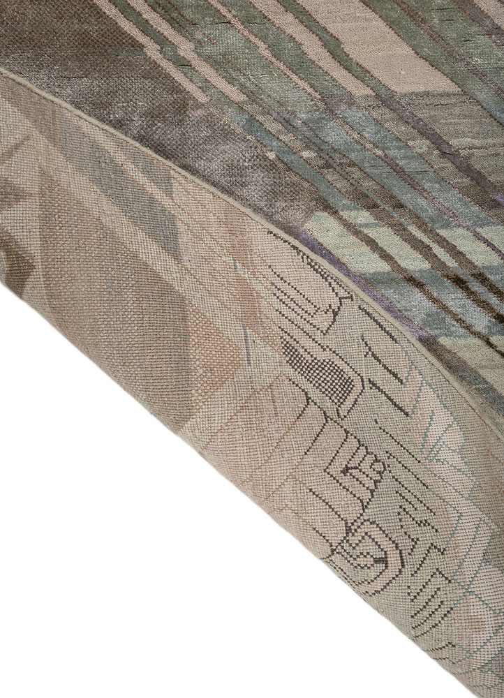 manchaha green wool and bamboo silk hand knotted Rug - Backing Shot