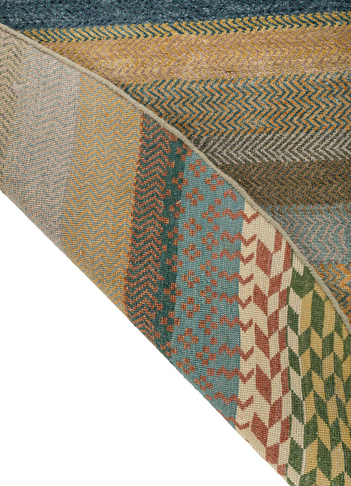 manchaha gold wool and bamboo silk hand knotted Rug - Backing Shot