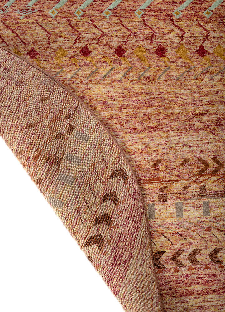 manchaha red and orange wool and bamboo silk hand knotted Rug - Backing Shot