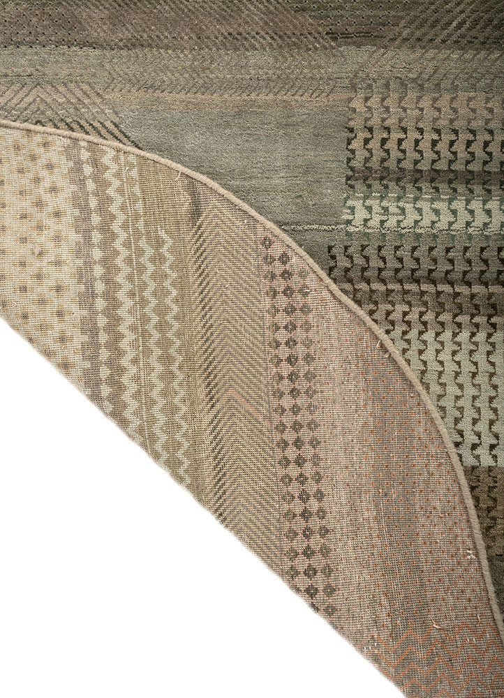 manchaha green wool and bamboo silk hand knotted Rug - Backing Shot