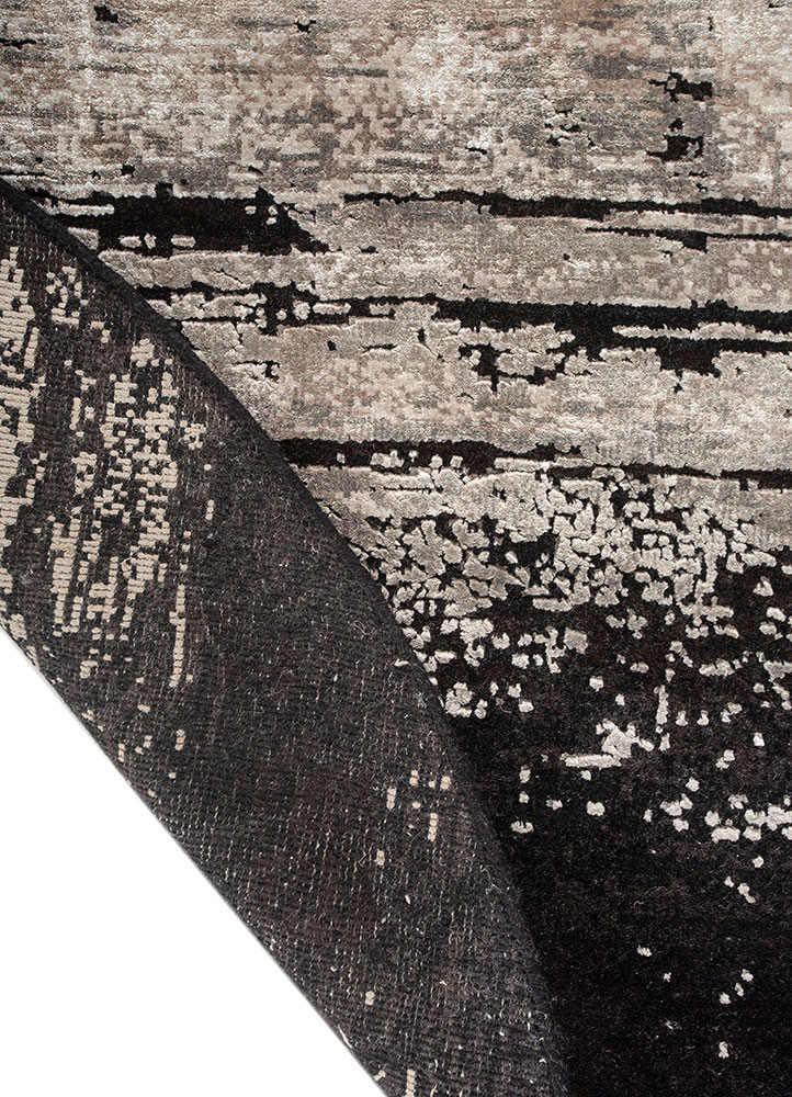 entropy grey and black wool and bamboo silk hand knotted Rug - Backing Shot