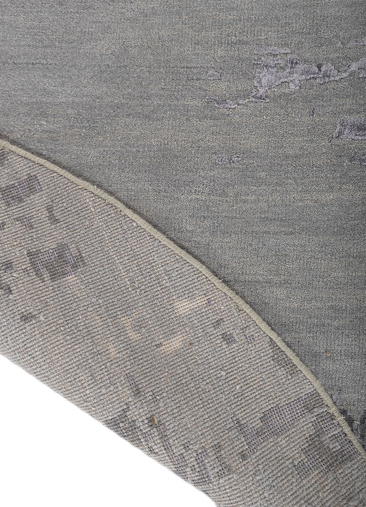 chaos theory by kavi grey and black wool and bamboo silk hand knotted Rug - Backing Shot