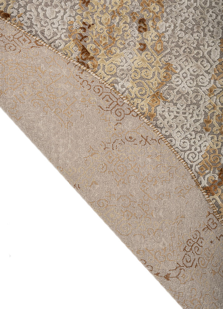 pansy beige and brown wool and silk hand knotted Rug - Backing Shot