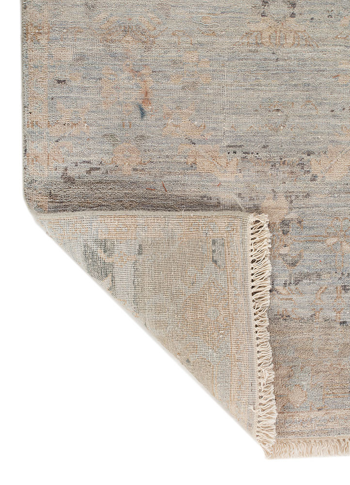 someplace in time blue wool hand knotted Rug - Backing Shot