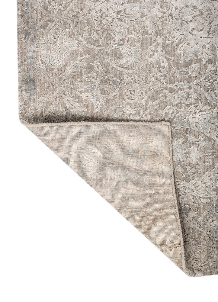 chaos theory by kavi grey and black wool and bamboo silk hand knotted Rug - Backing Shot