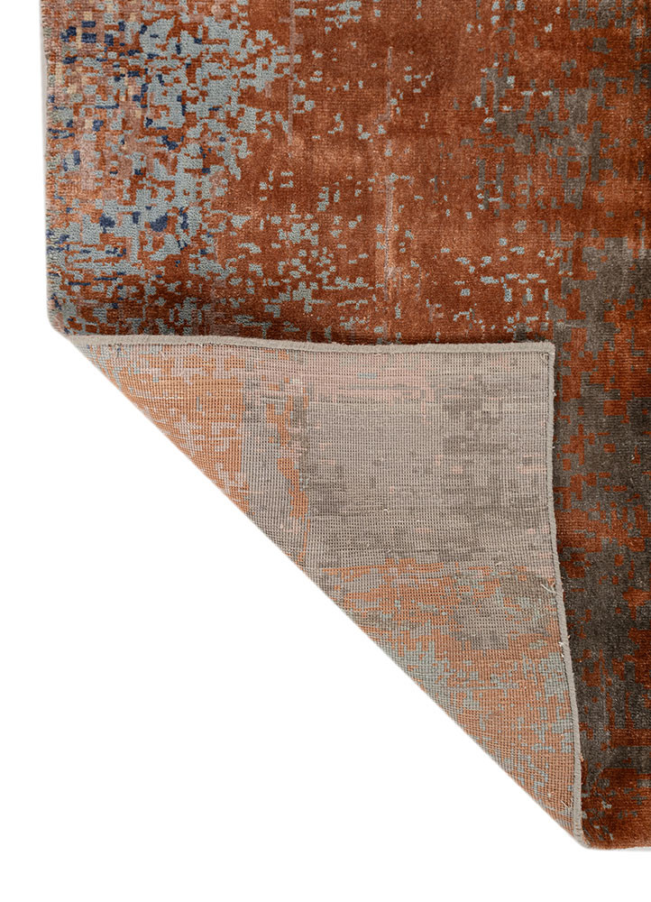 chaos theory by kavi blue wool and bamboo silk hand knotted Rug - Backing Shot