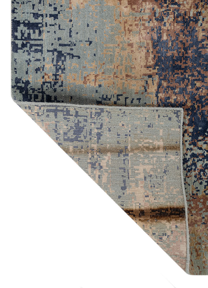 chaos theory by kavi blue wool and bamboo silk hand knotted Rug - Backing Shot