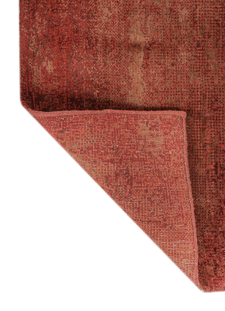 afterglow by kavi red and orange wool and bamboo silk hand knotted Rug - Backing Shot