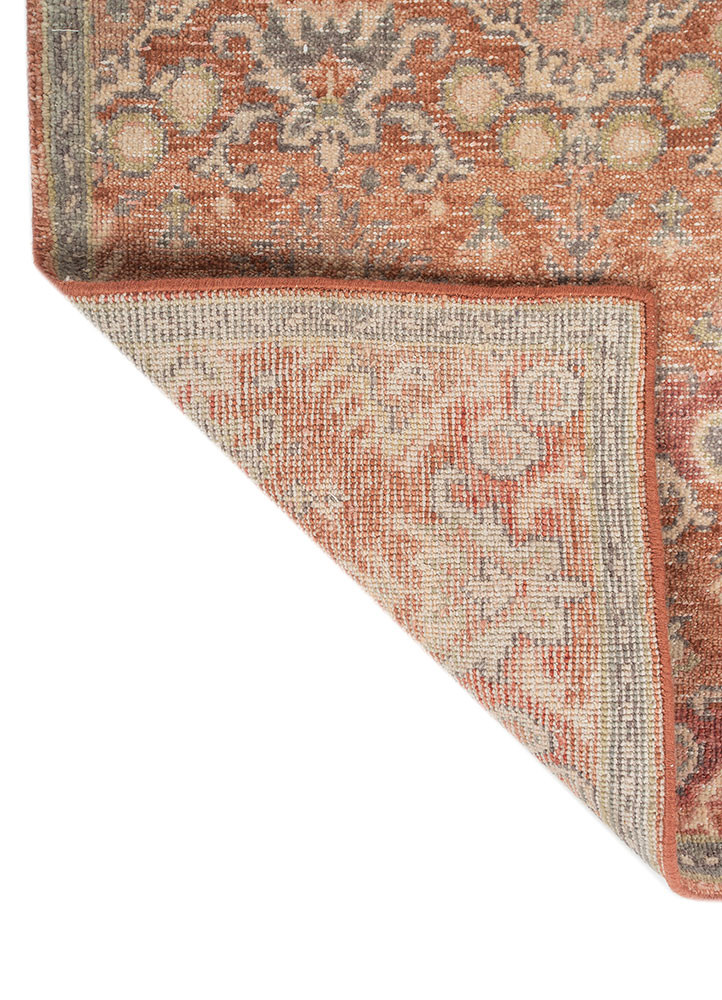 erbe red and orange wool hand knotted Rug - Backing Shot