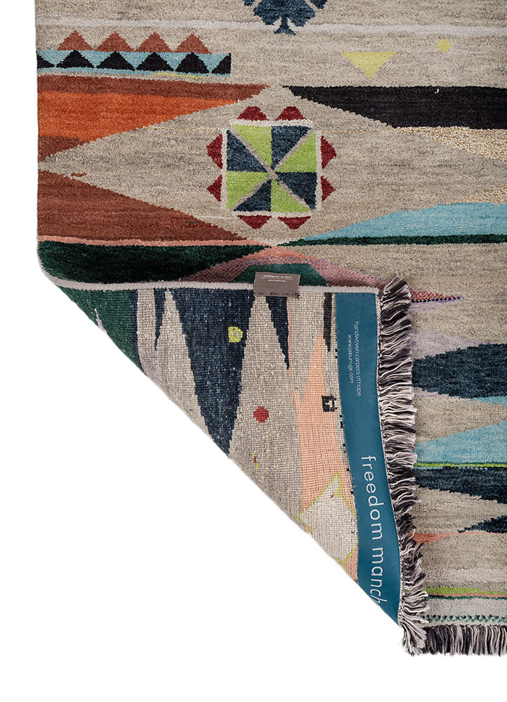 freedom manchaha grey and black wool and bamboo silk hand knotted Rug - Backing Shot freedom manchaha grey and black wool and bamboo silk hand knotted Rug - Backing Shot