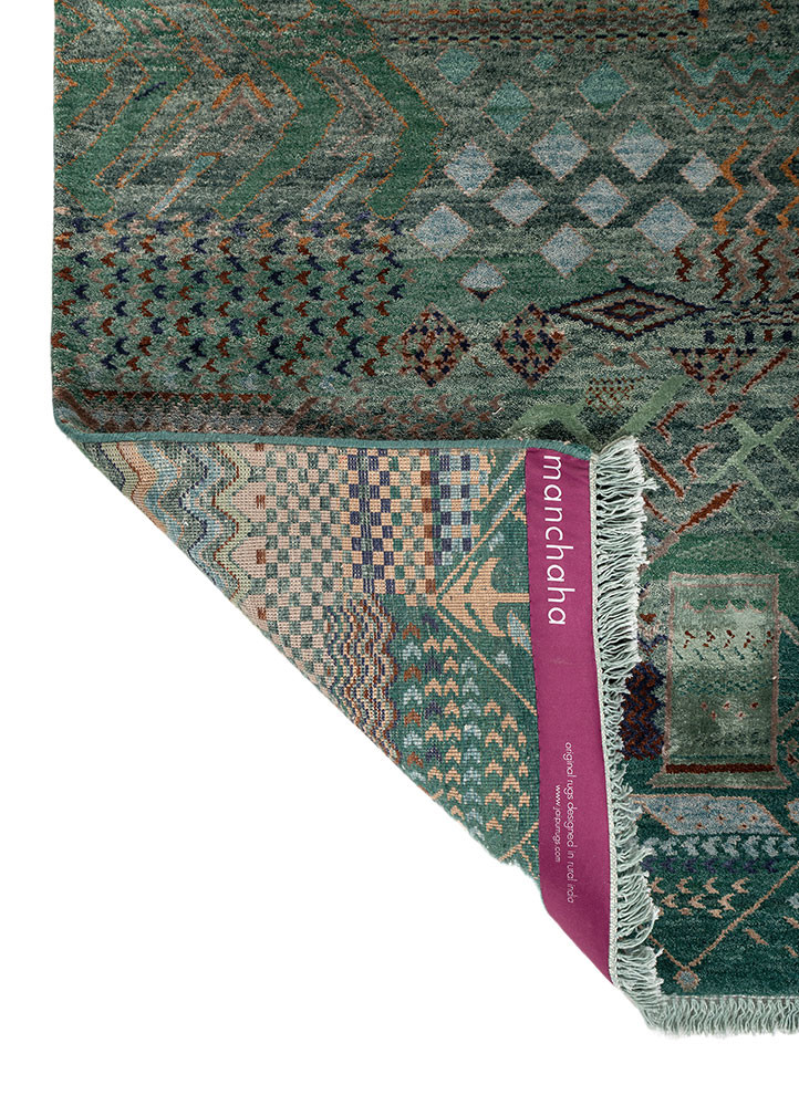 manchaha green wool and bamboo silk hand knotted Rug - Backing Shot manchaha green wool and bamboo silk hand knotted Rug - Backing Shot