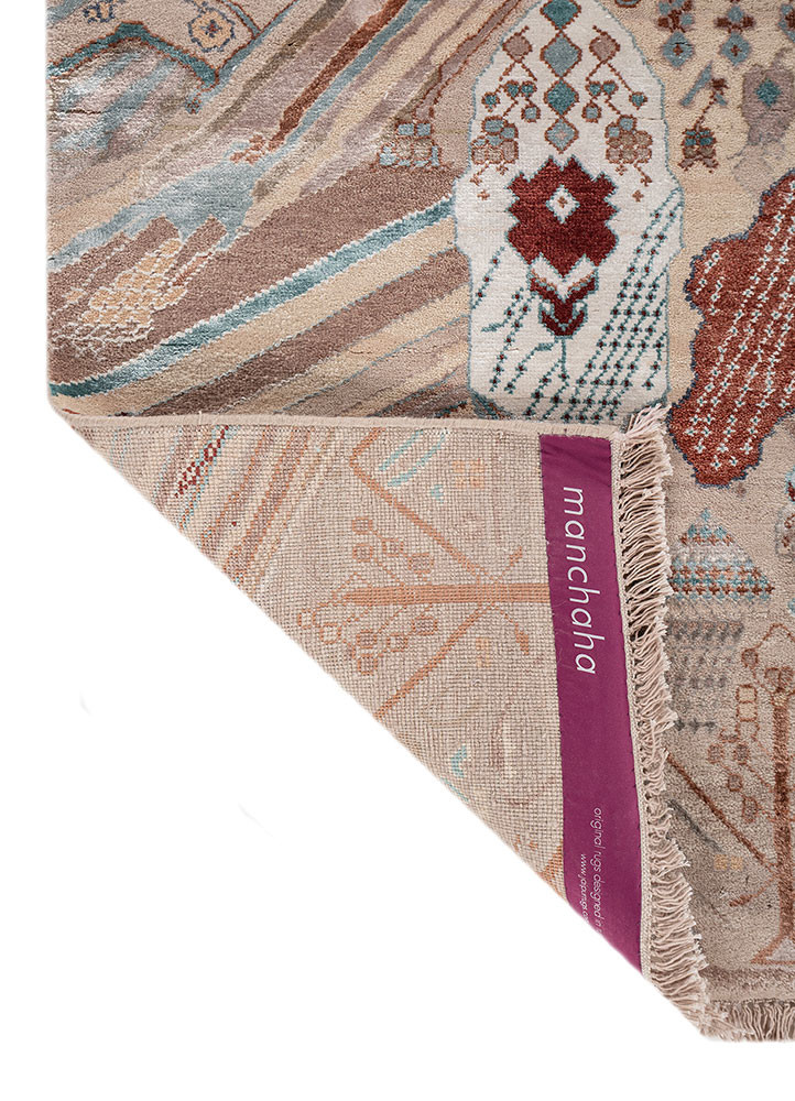 manchaha red and orange wool and bamboo silk hand knotted Rug - Backing Shot