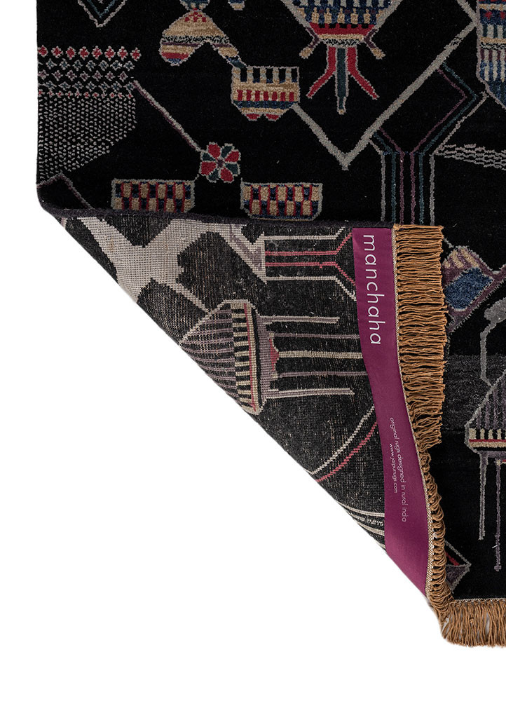 manchaha grey and black wool and bamboo silk hand knotted Rug - Backing Shot