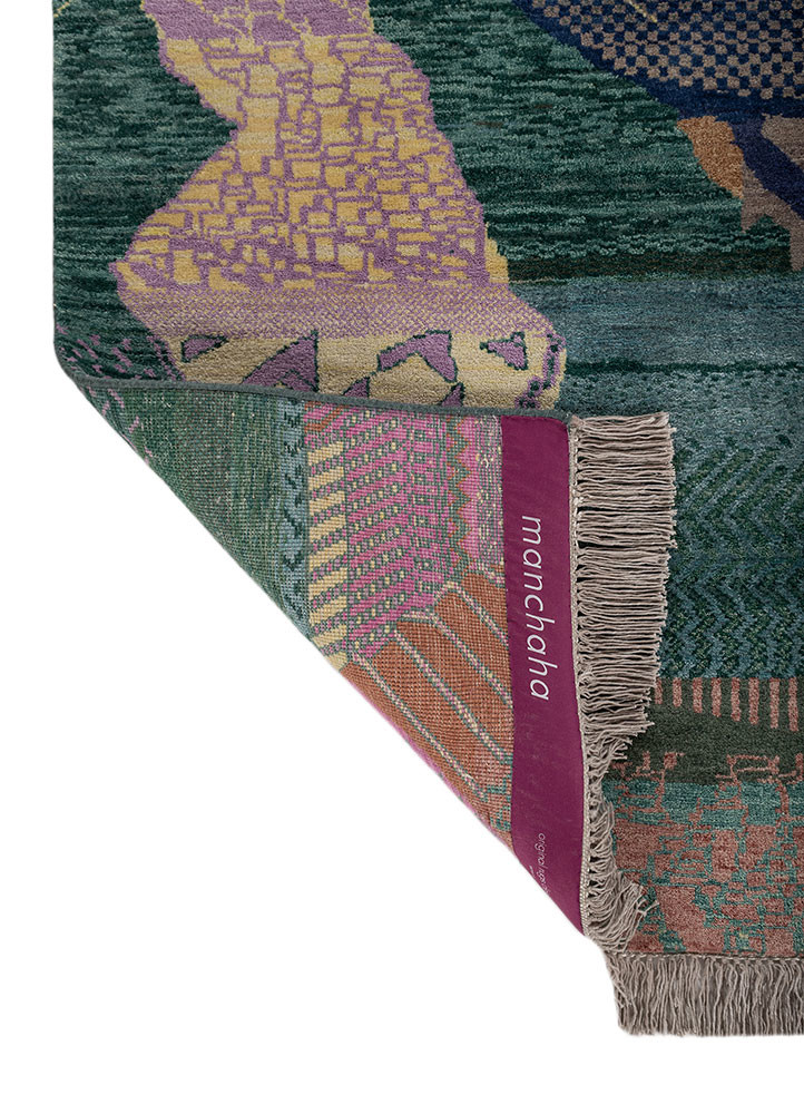 manchaha gold wool and bamboo silk hand knotted Rug - Backing Shot