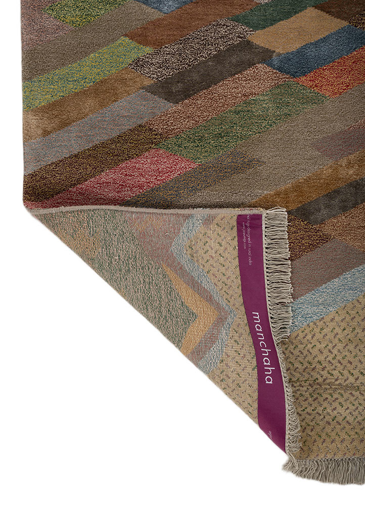 manchaha red and orange wool and bamboo silk hand knotted Rug - Backing Shot