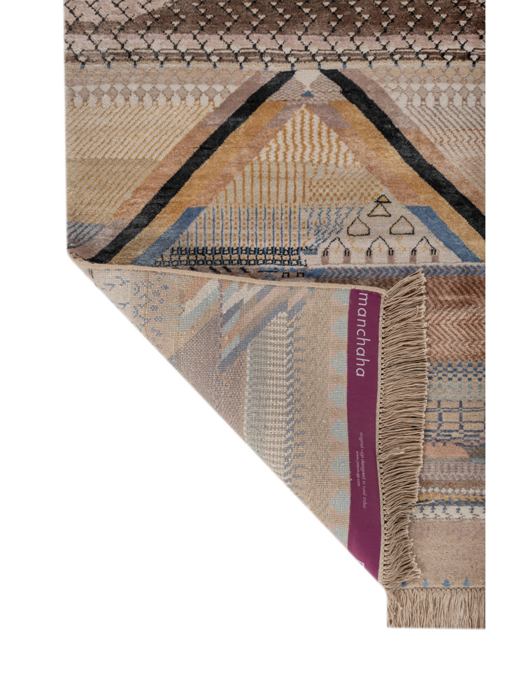 manchaha beige and brown wool and bamboo silk hand knotted Rug - Backing Shot