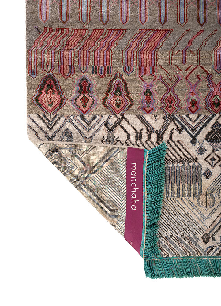 manchaha grey and black wool and bamboo silk hand knotted Rug - Backing Shot