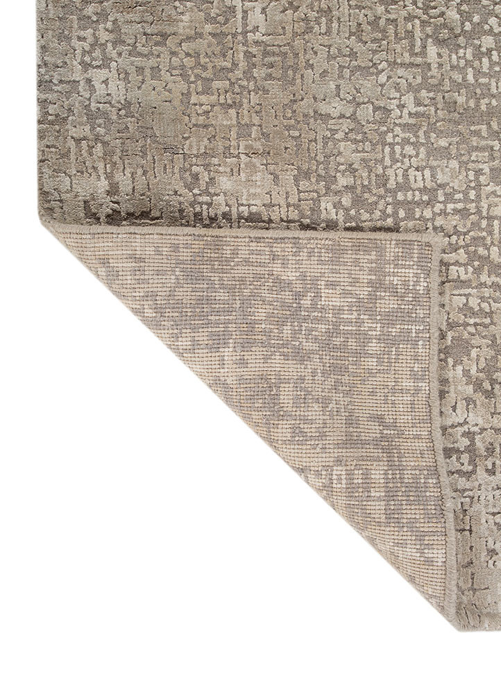 entropy grey and black wool and bamboo silk hand knotted Rug - Backing Shot
