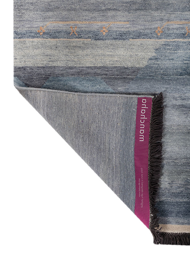 manchaha blue wool and silk hand knotted Rug - Backing Shot manchaha blue wool and silk hand knotted Rug - Backing Shot