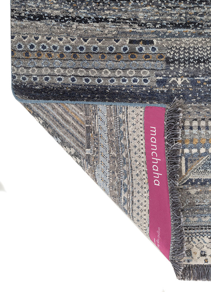 manchaha blue wool and silk hand knotted Rug - Backing Shot manchaha blue wool and silk hand knotted Rug - Backing Shot