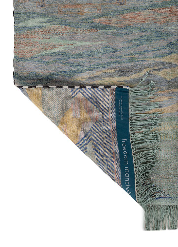kavi x freedom manchaha pink and purple wool hand knotted Rug - Backing Shot