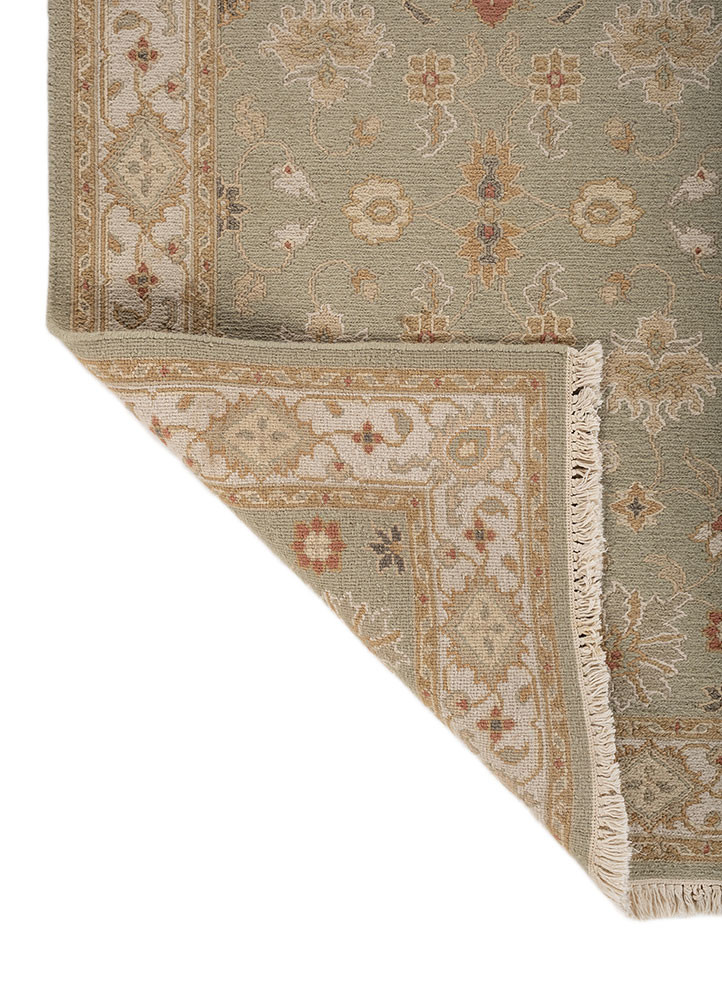 gulnar green wool hand knotted Rug - Backing Shot