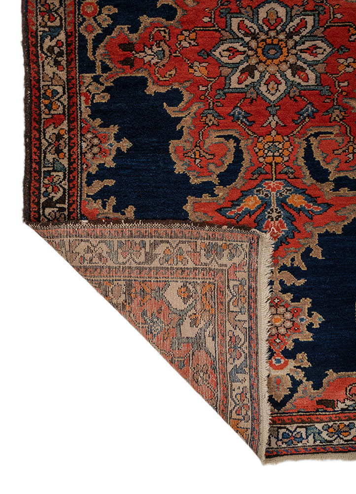 aalam blue wool hand knotted Rug - Backing Shot