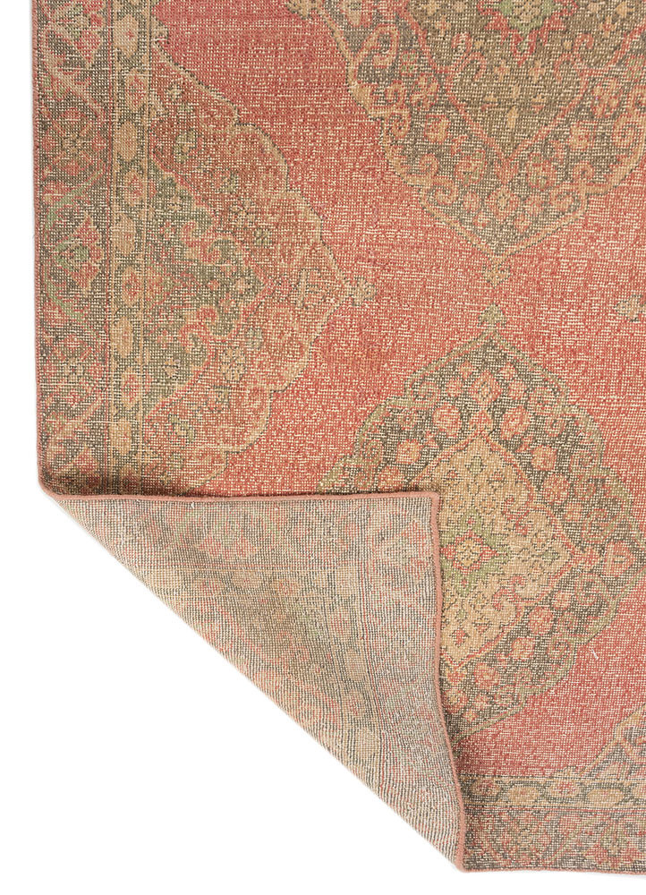 vintage red and orange wool hand knotted Rug - Backing Shot