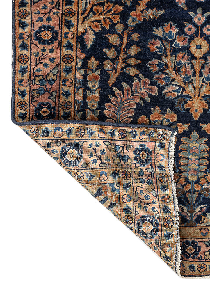 aalam blue wool hand knotted Rug - Backing Shot
