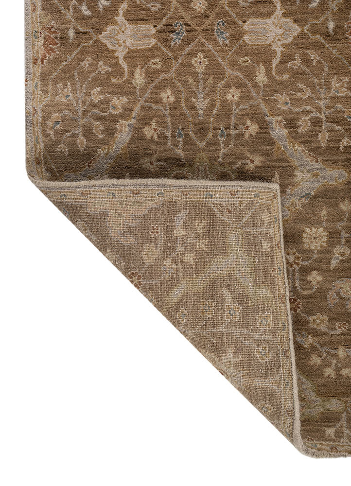 gulnar beige and brown wool hand knotted Rug - Backing Shot gulnar beige and brown wool hand knotted Rug - Backing Shot