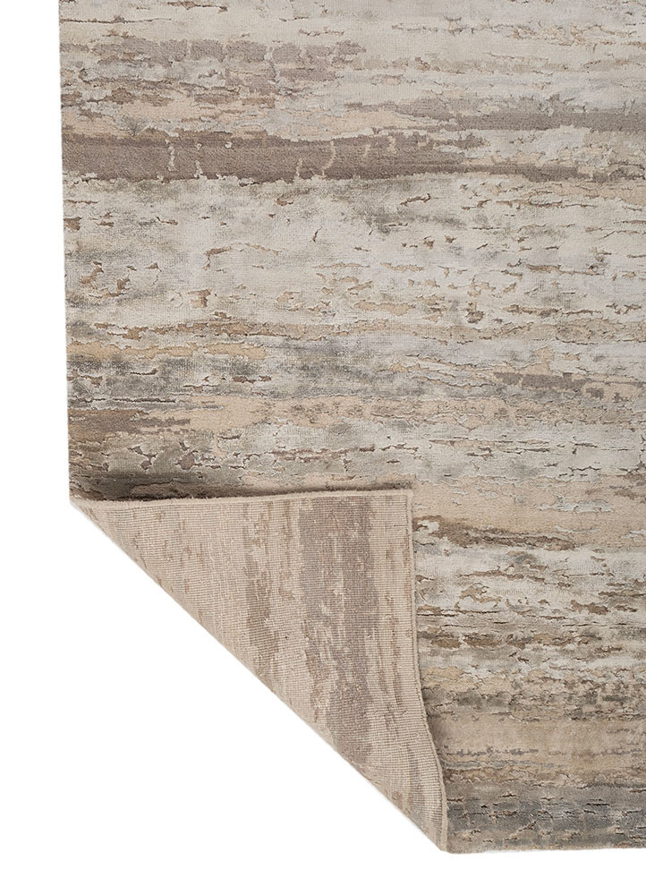 chaos theory by kavi ivory wool and bamboo silk hand knotted Rug - Backing Shot