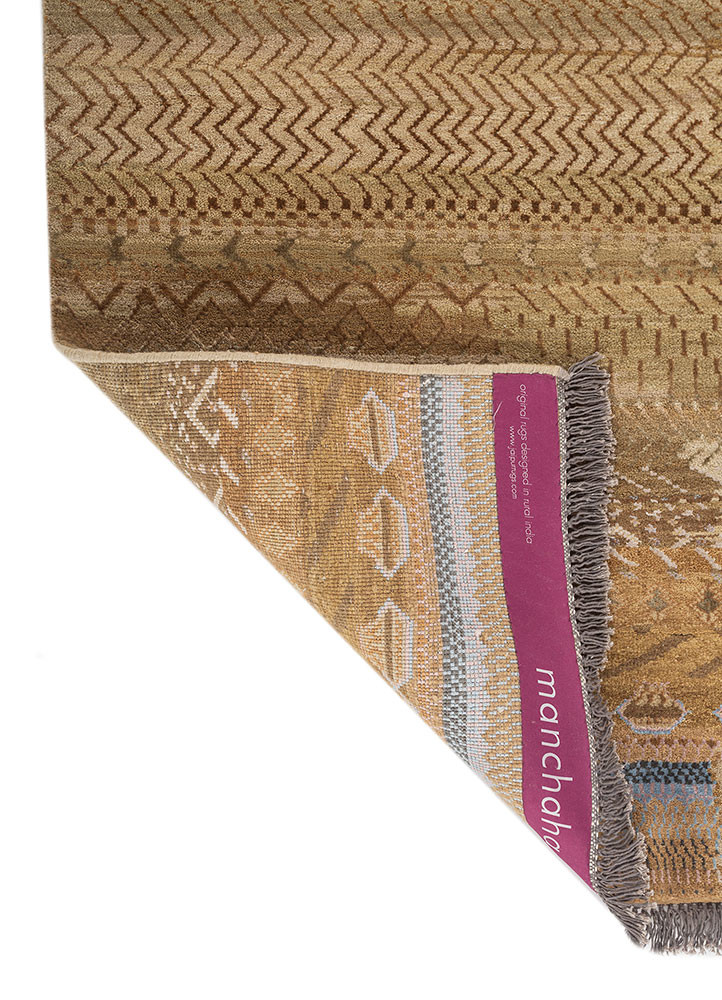 manchaha red and orange wool and bamboo silk hand knotted Rug - Backing Shot