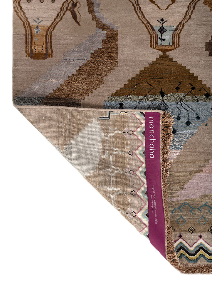 manchaha beige and brown wool and bamboo silk hand knotted Rug - Backing Shot