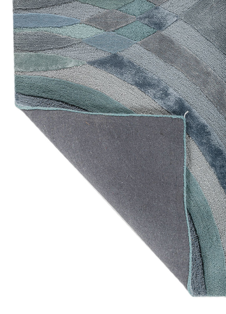 linear blue wool and viscose hand tufted Rug - Backing Shot