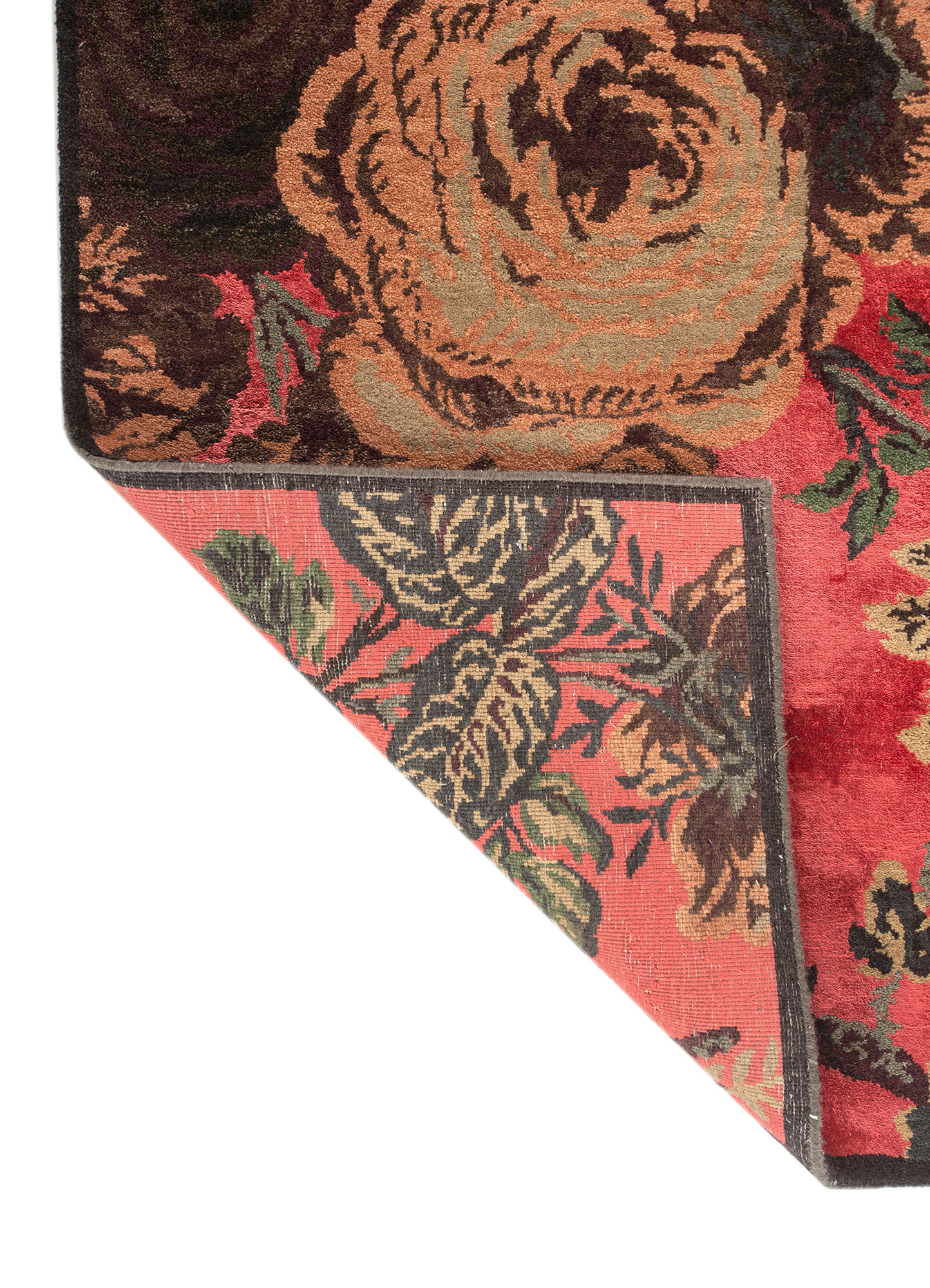 Gilded Age Red & Orange Hand Knotted Wool & Bamboo Silk Rugs-Esk