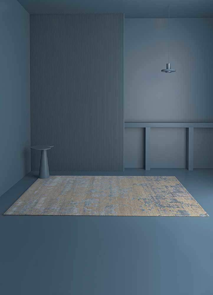 project error by kavi grey and black wool and bamboo silk hand knotted Rug - Old Rander