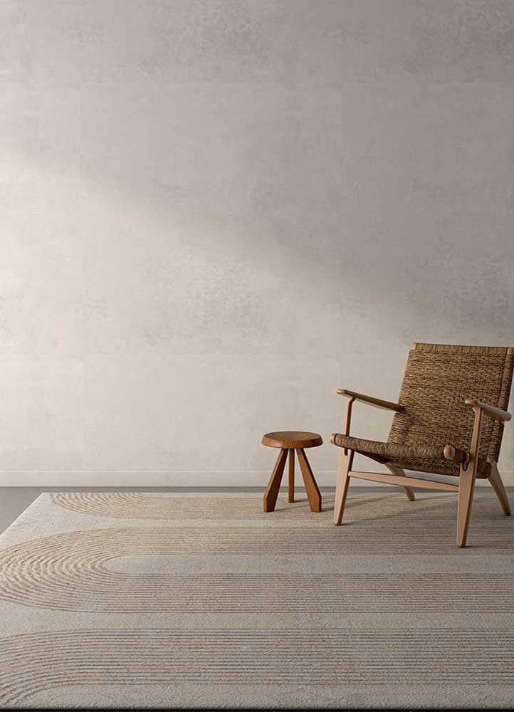 aakar by kavi ivory wool and bamboo silk hand knotted Rug - Old Rander